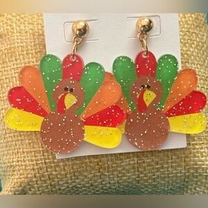 Colorful Turkey Dangle Earrings Thanksgiving NEW